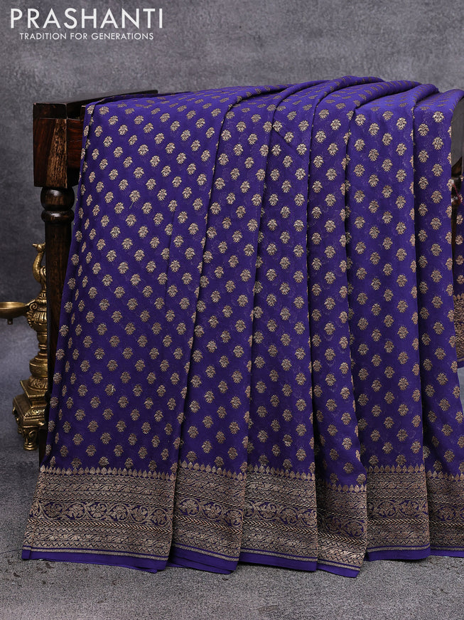 Pure banarasi georgette silk saree navy blue with allover thread & zari woven butta weaves and woven border