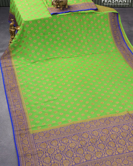 Pure banarasi georgette silk saree parrot green and blue with allover thread & zari woven butta weaves and woven border
