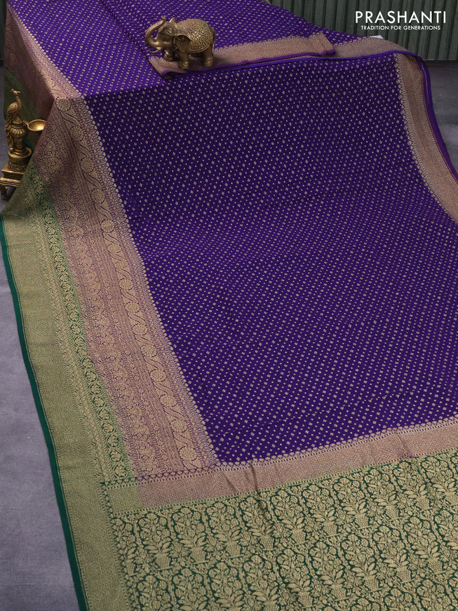 Pure banarasi georgette silk saree blue and purple green with allover thread & zari woven butta weaves and long rich woven border