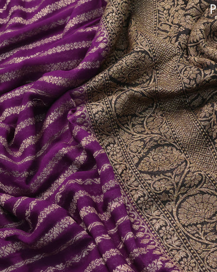 Pure banarasi georgette silk saree purple and black with allover thread & zari weaves and woven border