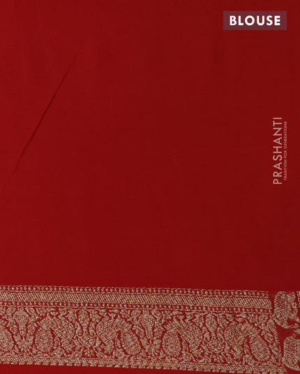 Pure banarasi georgette silk saree mustard yellow and red with allover thread & zari weaves and woven border