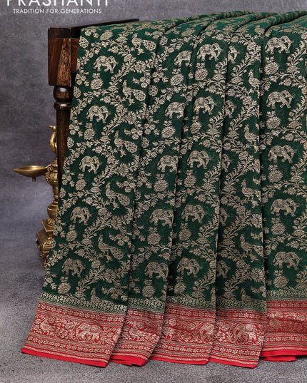 Pure banarasi georgette silk saree green and red with allover thread & zari woven brocade weaves and woven border