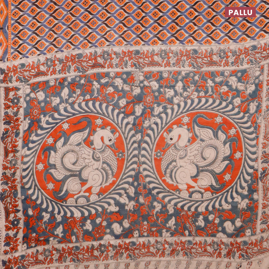 Kalamkari cotton saree multi colour and grey orange with allover batik prints and printed border