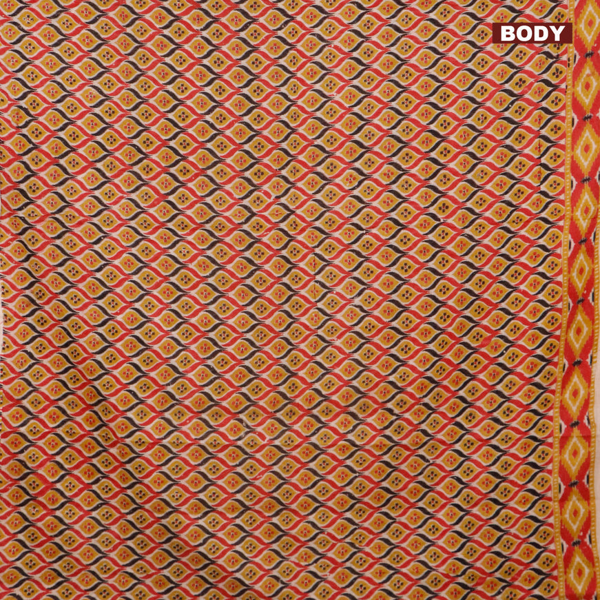 Kalamkari cotton saree multi colour and mustard yellow red with allover batik prints and printed border