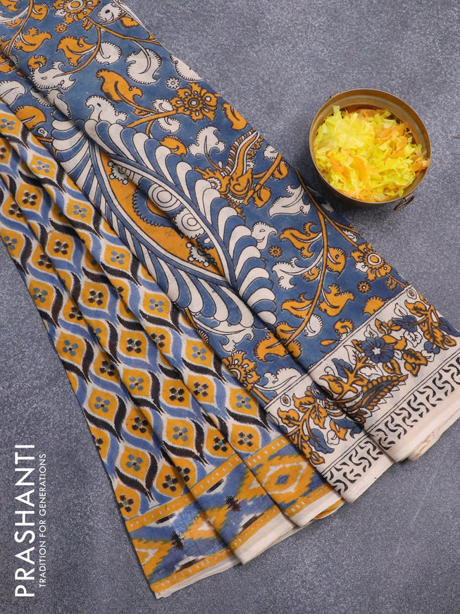 Kalamkari cotton saree multi colour and grey with allover batik prints and printed border