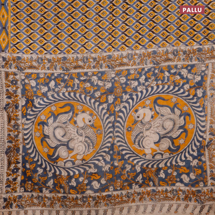 Kalamkari cotton saree multi colour and grey with allover batik prints and printed border