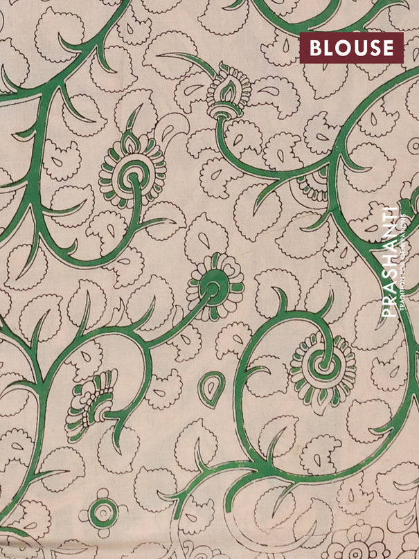 Kalamkari cotton saree beige and green light green with allover geometric prints and printed border