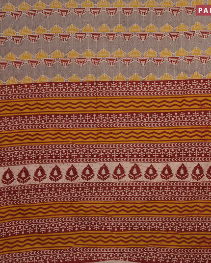 Kalamkari cotton saree beige and maroon yellow with allover geometric prints and printed border