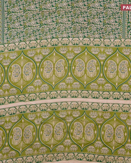 Kalamkari cotton saree green with allover batik prints and printed border