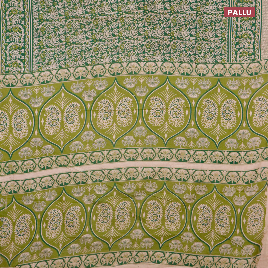 Kalamkari cotton saree green with allover batik prints and printed border