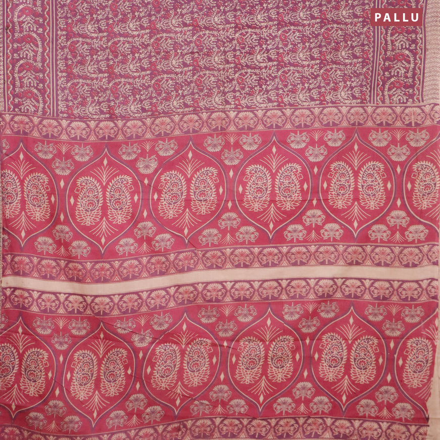 Kalamkari cotton saree purple with allover batik prints and printed border