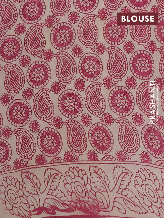 Kalamkari cotton saree dark mustard and magenta pink with allover floral prints and printed border