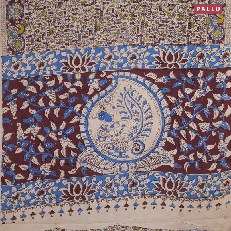 Kalamkari cotton saree beige and wine shade with allover prints and printed border