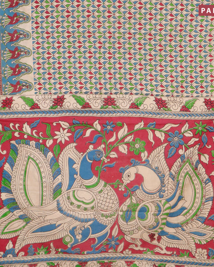 Kalamkari cotton saree multi colour and blue beige with allover geometric prints and printed border