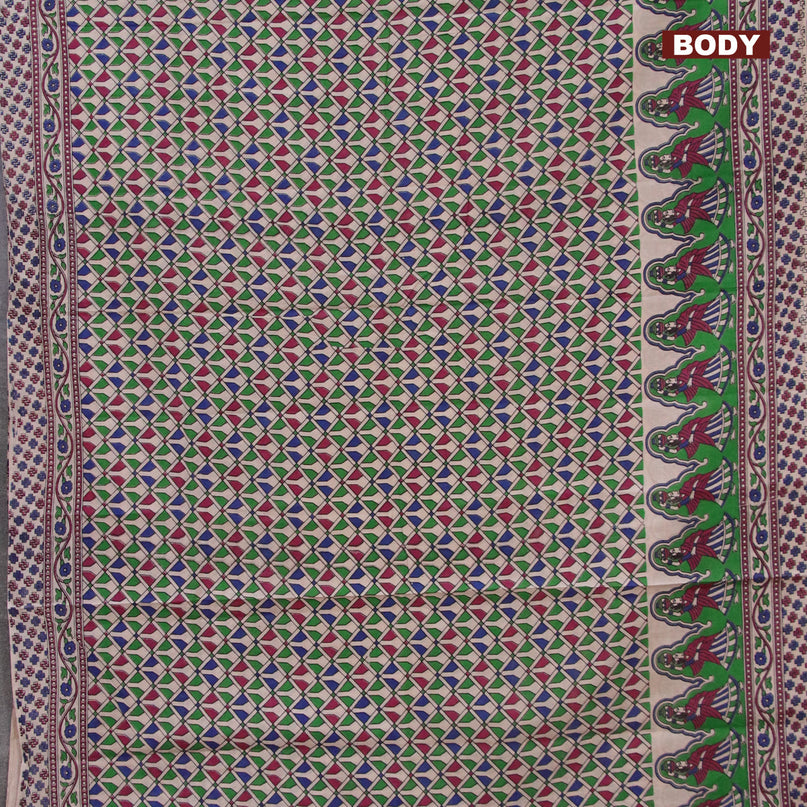 Kalamkari cotton saree multi colour and green beige with allover geometric prints and printed border
