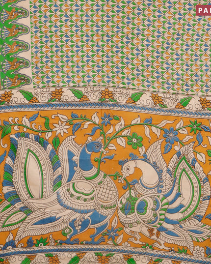 Kalamkari cotton saree multi colour and green with allover geometric prints and printed border