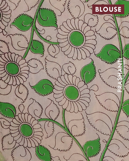 Kalamkari cotton saree blue and green with allover floral prints and printed border