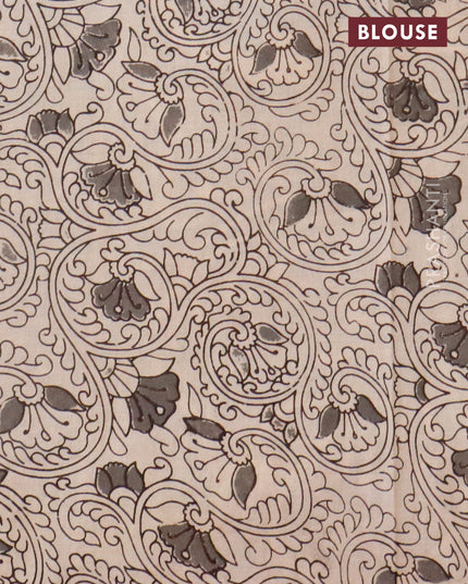 Kalamkari cotton saree beige and grey with allover prints and printed border