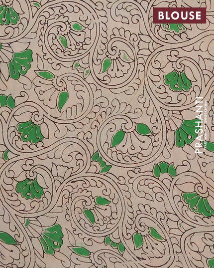 Kalamkari cotton saree mustard yellow and green with allover prints and printed border