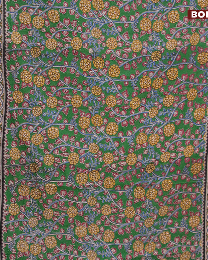 Kalamkari cotton saree green and maroon with allover prints and printed border