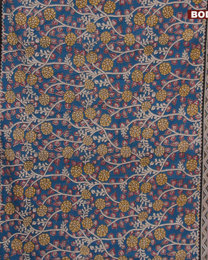 Kalamkari cotton saree peacock blue and maroon shade with allover prints and printed border