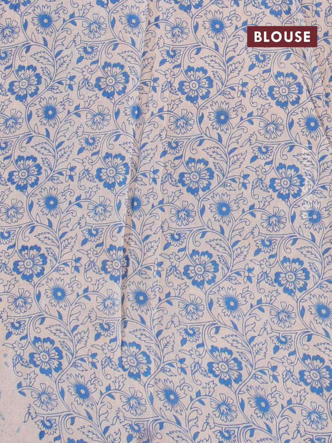Kalamkari cotton saree dark mustard and blue with allover prints and printed border