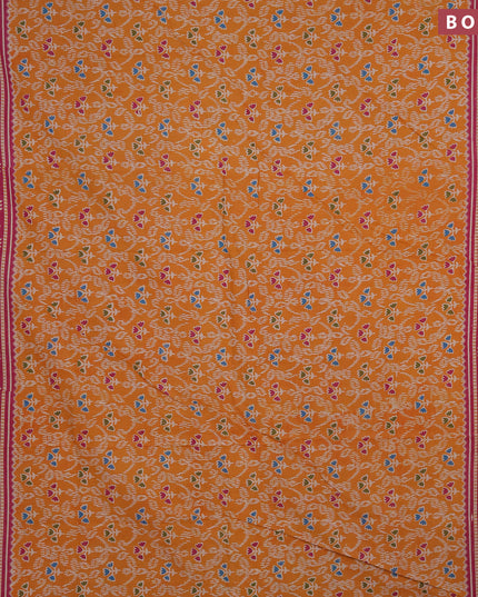 Kalamkari cotton saree sunset orange and megenta pink with allover prints and printed border