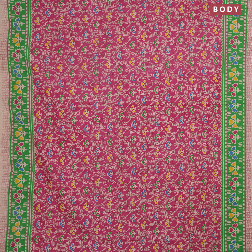 Kalamkari cotton saree pink and green with allover prints and printed border