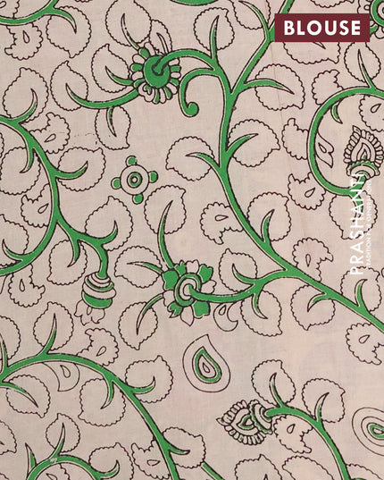 Kalamkari cotton saree pink and green with allover prints and printed border