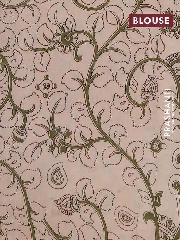 Kalamkari cotton saree mehendi green and yellow with allover prints and printed border