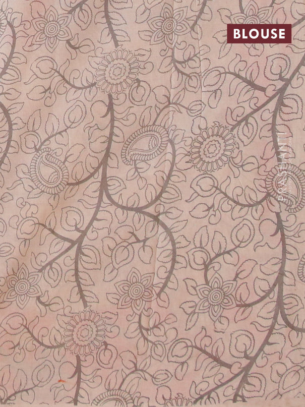 Kalamkari cotton saree orange and grey with allover prints and printed border