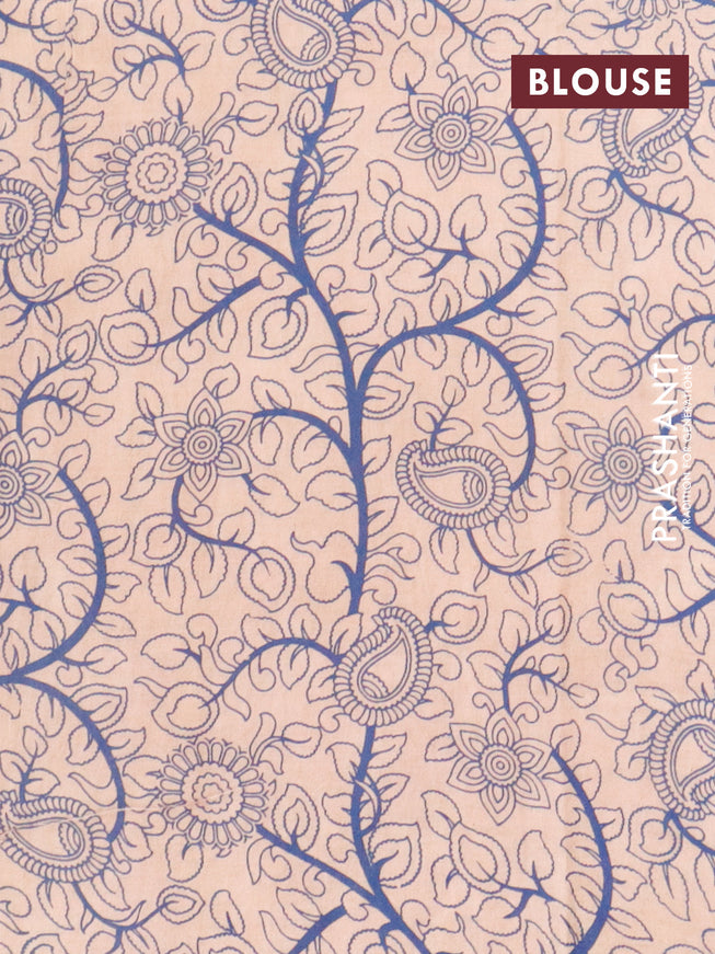 Kalamkari cotton saree maroon and blue with allover prints and printed border