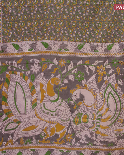 Kalamkari cotton saree grey and grey with allover prints and printed border