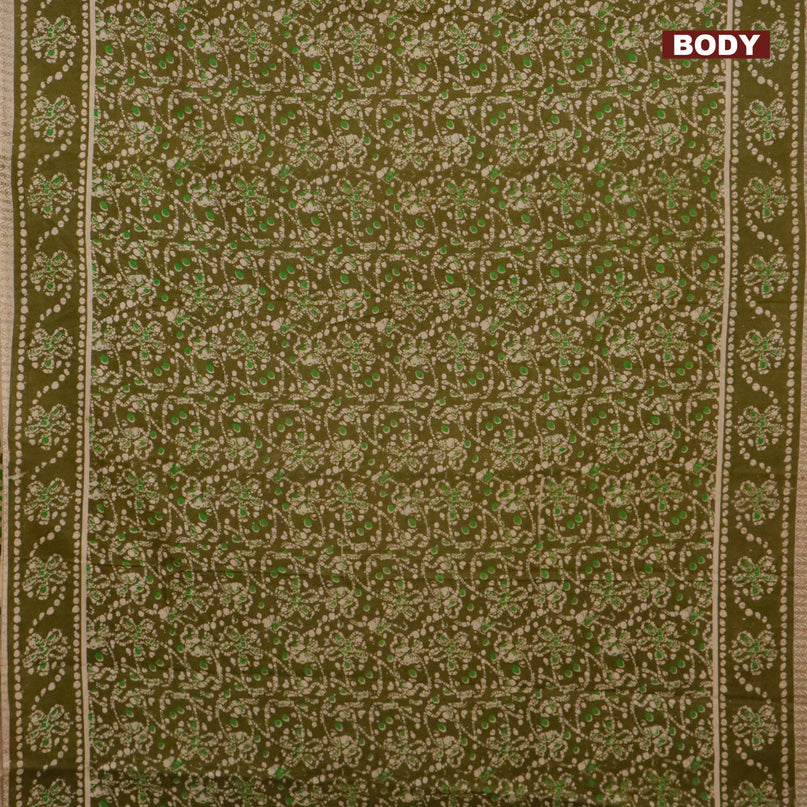 Kalamkari cotton saree mehedhi green with allover batik prints and printed border