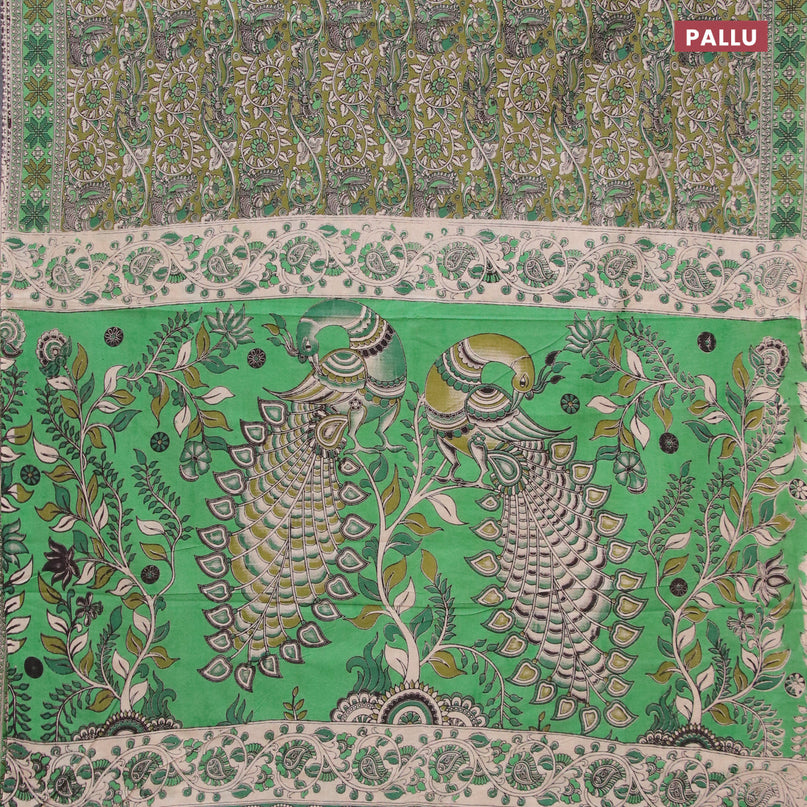Kalamkari cotton saree mehendi green and green with allover prints and printed border