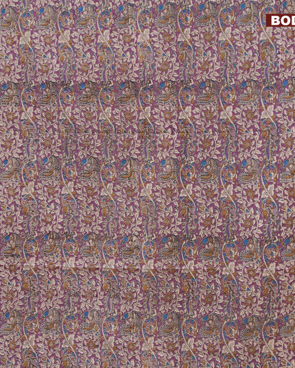 Kalamkari cotton saree purple and dark mustard with allover prints and printed border