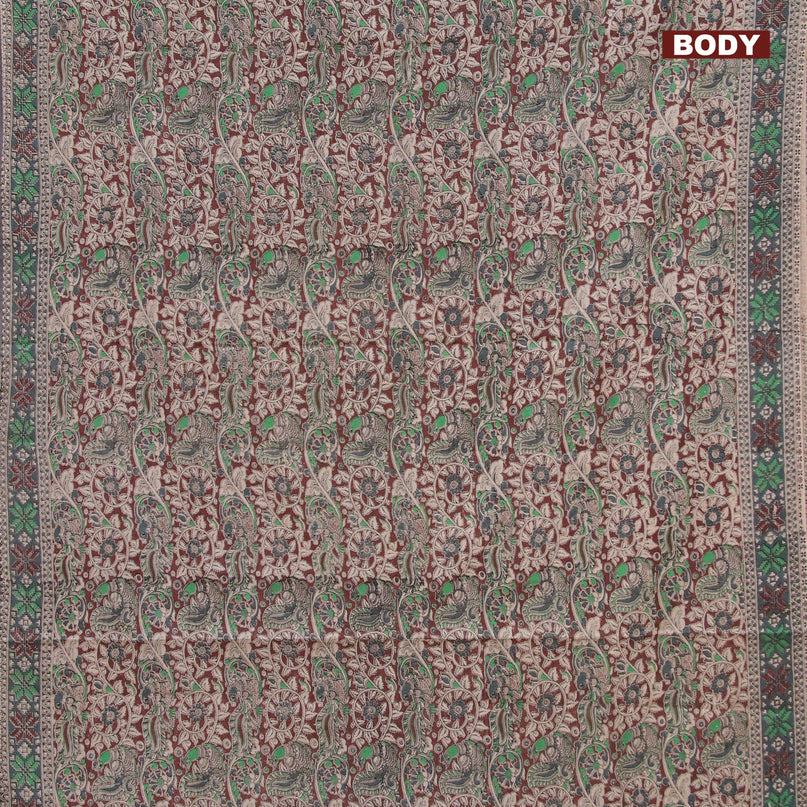 Kalamkari cotton saree brown and grey with allover prints and printed border