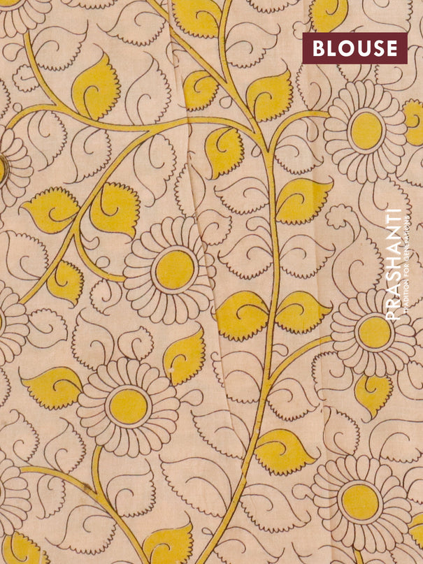 Kalamkari cotton saree brown and yellow with allover prints and printed border