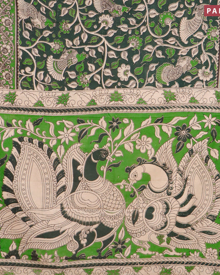 Kalamkari cotton saree bottle green and green with allover prints and printed border