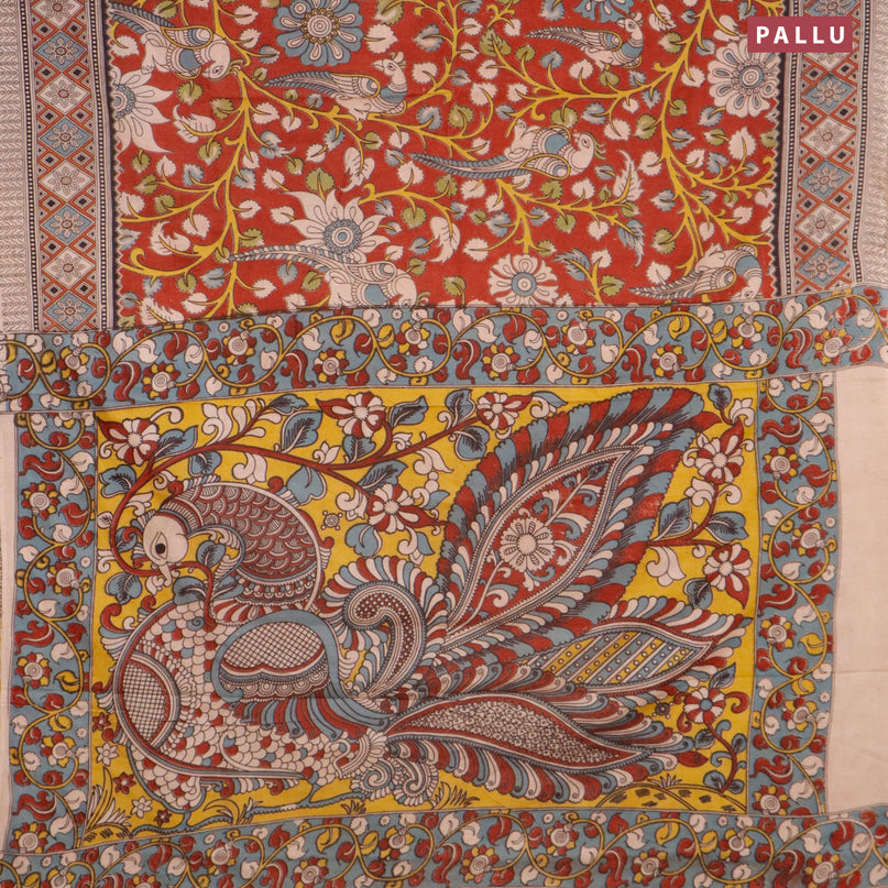 Kalamkari cotton saree maroon and rust shade with allover prints and printed border