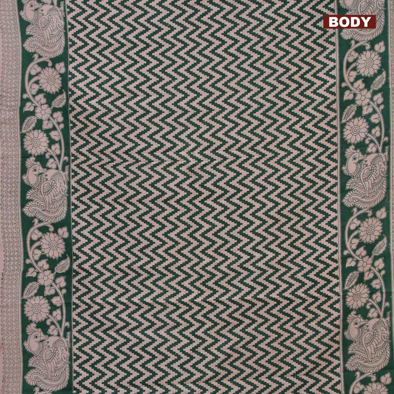 Kalamkari cotton saree beige and green with allover zig zag prints and printed border