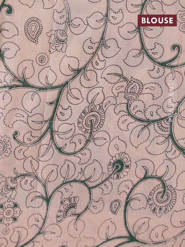 Kalamkari cotton saree beige and green with allover zig zag prints and printed border