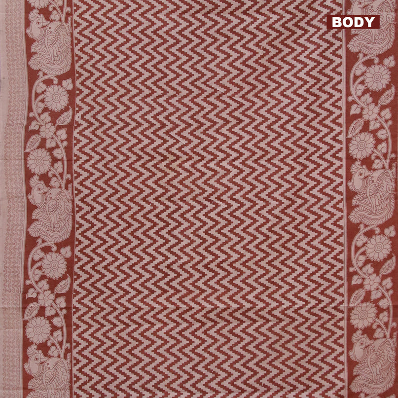 Kalamkari cotton saree beige and rust shade with allover zig zag prints and printed border