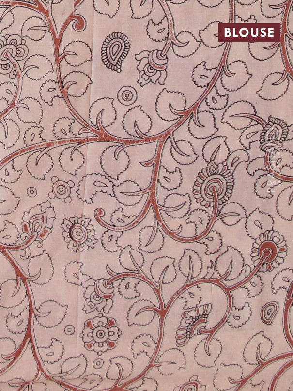 Kalamkari cotton saree beige and rust shade with allover zig zag prints and printed border