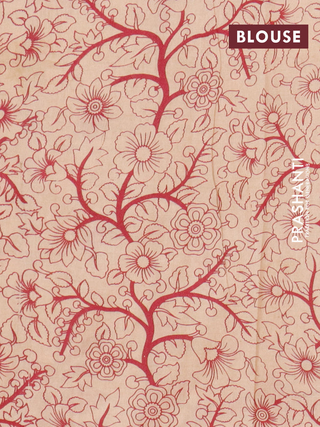 Kalamkari cotton saree beige and dark magenta pink with allover geometric prints and printed border