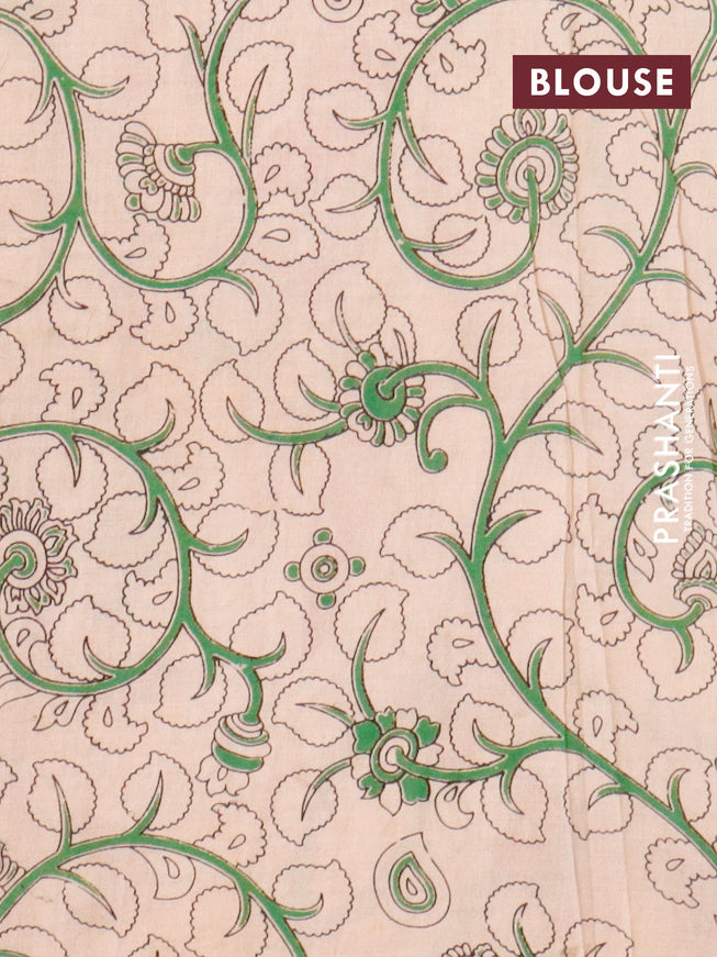 Kalamkari cotton saree dark magenta pink and beige with allover prints and printed border