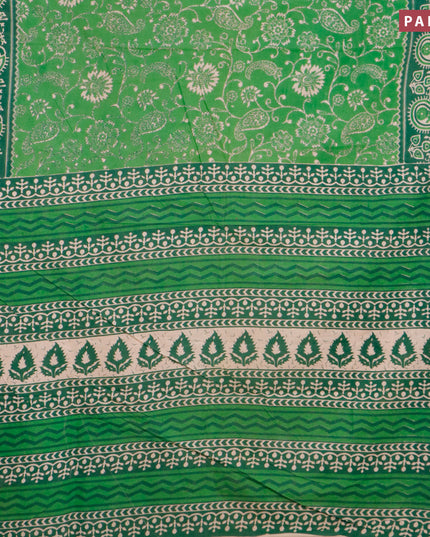 Kalamkari cotton saree green and dark green with allover prints and printed border