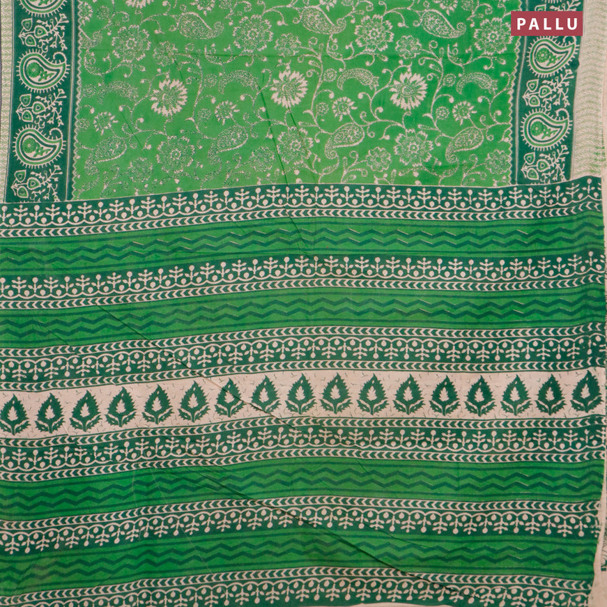 Kalamkari cotton saree green and dark green with allover prints and printed border