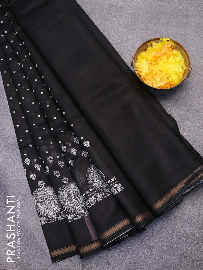 Chanderi silk cotton saree black with allover butta prints and small zari woven border