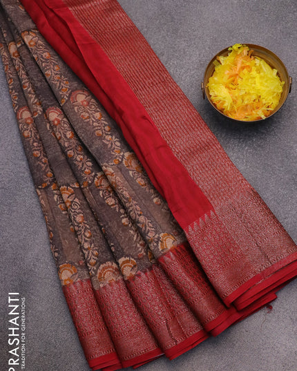 Chanderi silk cotton saree grey shade and maroon with allover butta prints and woven border
